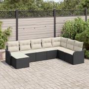 vidaXL Trädgårdsoffset med kudde 8 pcs Svart Poly rattan