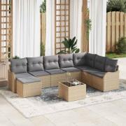 vidaXL Trädgårdsoffset med kudde 9 pcs Beige Poly rattan