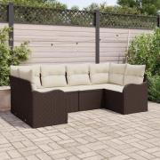 vidaXL Trädgårdsoffset med kudde 6 pcs Brun Poly rattan