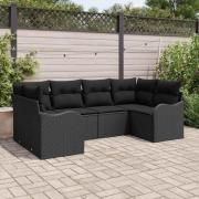 vidaXL Trädgårdsoffset med kudde 6 pcs Svart Poly rattan