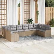 vidaXL Trädgårdsoffset med kudde 10 pcs Beige Poly rattan