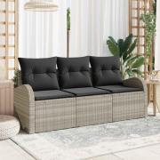 vidaXL Trädgårdsoffset med kudde 3 pcs Ljusgrå Poly rattan