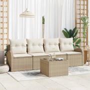 vidaXL Trädgårdsoffset 5 pcs Beige 55 x 55 x 37 cm Poly rattan