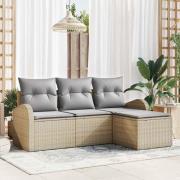 vidaXL Trädgårdsoffset med kudde 4 pcs Beige Poly rattan