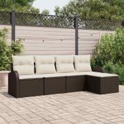 vidaXL Trädgårdsoffset med kudde 5 pcs Brun Poly rattan