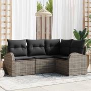 vidaXL Trädgårdsoffset med kudde 4 pcs Grå Poly rattan
