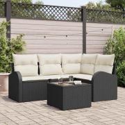 vidaXL Trädgårdsoffset med kudde 5 pcs Svart Poly rattan
