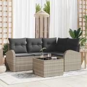 vidaXL Trädgårdsoffset med kudde 5 pcs Ljusgrå Poly rattan