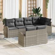 vidaXL Trädgårdsoffset med kudde 7 pcs Ljusgrå Poly rattan