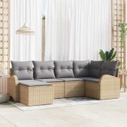 vidaXL Trädgårdsoffset med kudde 6 pcs Beige Poly rattan