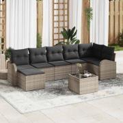 vidaXL Trädgårdsoffset med kudde 8 pcs Grå Poly rattan