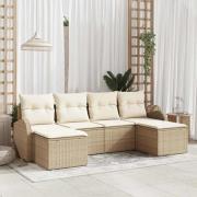 vidaXL Trädgårdsoffset med kudde 6 pcs Beige Poly rattan
