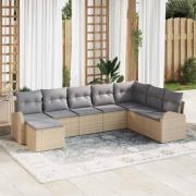 vidaXL Trädgårdsoffset med kudde 8 pcs Beige Poly rattan