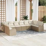 vidaXL Soffset med kudde 10 pcs Beige Polyrattan