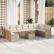 vidaXL Trädgårdsoffset 11 pcs Beige Poly rattan