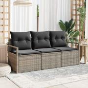 vidaXL Trädgårdsoffset 3 pcs Grå Poly rattan