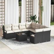 vidaXL Trädgårdsoffset 9 pcs Svart, Grädde 55 x 55 x 37 cm