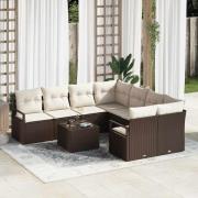 vidaXL Trädgårdsoffset 9 pcs Brun och Kräm 55 x 55 x 37 cm