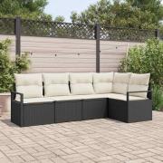 vidaXL Trädgårdsoffset 5 pcs Svart Poly rattan