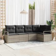 vidaXL Trädgårdsoffset 5 pcs Ljusgrå Poly rattan