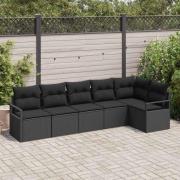 vidaXL Trädgårdsoffset 6 pcs Svart Poly rattan