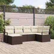 vidaXL Trädgårdsoffset 6 pcs Brun Poly rattan