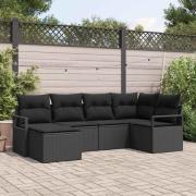 vidaXL Trädgårdsoffset 6 pcs Svart Poly rattan