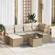 vidaXL Trädgårdsoffset 7 pcs Beige Poly rattan