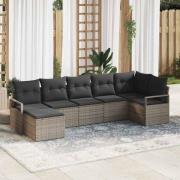 vidaXL Trädgårdsoffset 7 pcs Grå Poly rattan