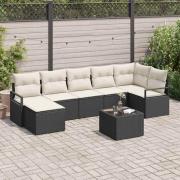 vidaXL Trädgårdsoffset 8 pcs Svart Poly rattan