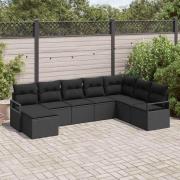 vidaXL Trädgårdsoffset 8 pcs Svart Poly rattan