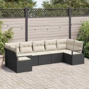 vidaXL Trädgårdsoffset 7 pcs Svart Poly rattan