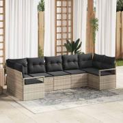 vidaXL Trädgårdsoffset 7 pcs Ljusgrå Poly rattan