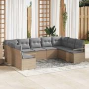 vidaXL Trädgårdsoffset 9 pcs Beige Poly rattan