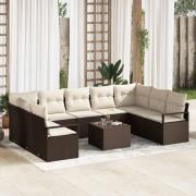 vidaXL Trädgårdsoffset 10 pcs Brun Poly rattan