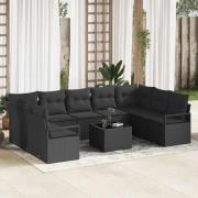 vidaXL Trädgårdsoffset 10 pcs Svart Poly rattan