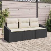 vidaXL Trädgårdsoffset 3 pcs Svart Poly rattan
