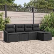 vidaXL Trädgårdsoffset 5 pcs Svart Poly rattan