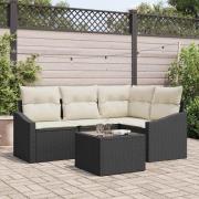 vidaXL Trädgårdsoffset 5 pcs Svart Poly rattan