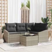 vidaXL Trädgårdsoffset 5 pcs Ljusgrå Poly rattan