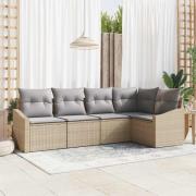 vidaXL Trädgårdsoffset 5 pcs Beige Poly rattan