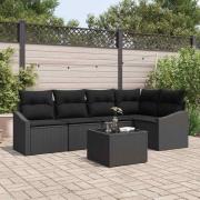 vidaXL Trädgårdsoffset 6 pcs Svart Poly rattan