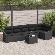 vidaXL Trädgårdsoffset 7 pcs Svart Poly rattan