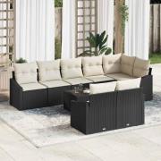 vidaXL Trädgårdsoffset 9 pcs Svart Poly rattan