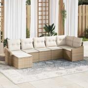 vidaXL Trädgårdsoffset 7 pcs Beige Poly rattan