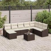 vidaXL Trädgårdsoffset 9 pcs Brun Poly rattan