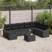 vidaXL Trädgårdsoffset 9 pcs Svart Poly rattan