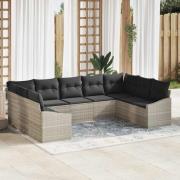 vidaXL Trädgårdsoffset 9 pcs Ljusgrå Poly rattan