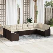 vidaXL Trädgårdsoffset 10 pcs Brun Poly rattan