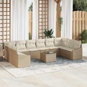 vidaXL Trädgårdsoffset 11 pcs Beige Poly rattan